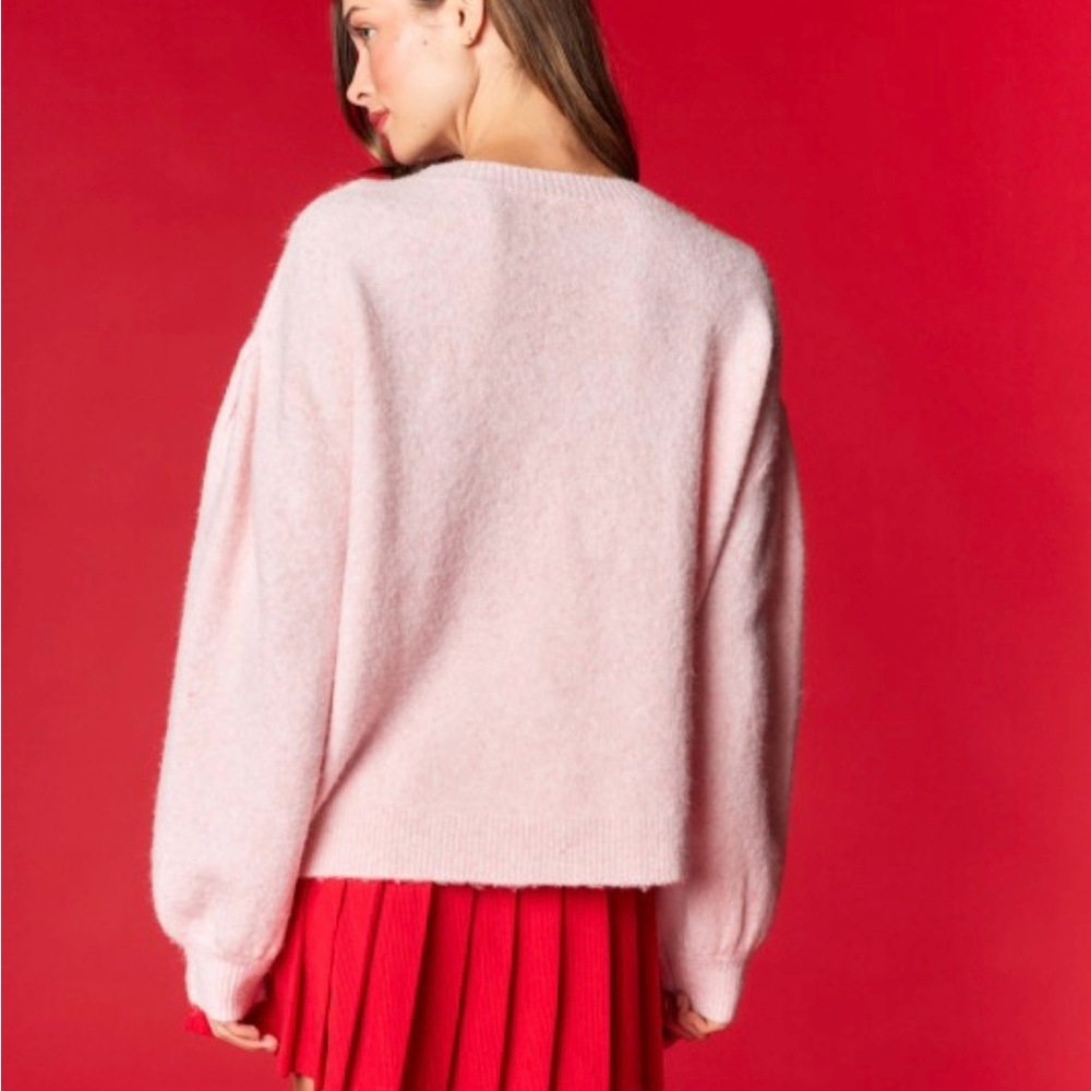 Rareraw Sweater in Pink with Candy Cane Bow. Recycled Finer Blend. NWT - Picture 14 of 16